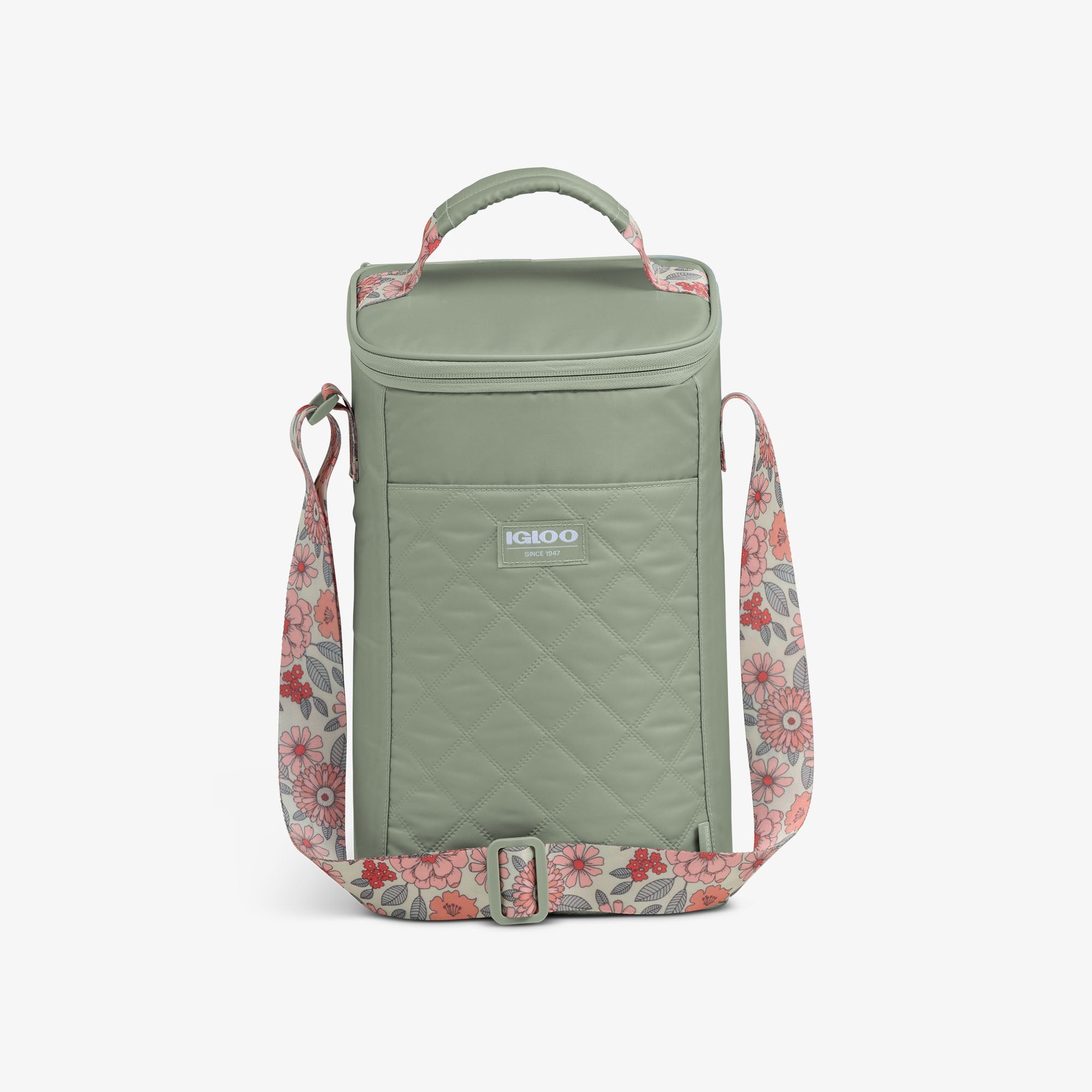Floral MaxCold® DUO Vertical Crossbody Cooler Bag G0 - Sage - Front View