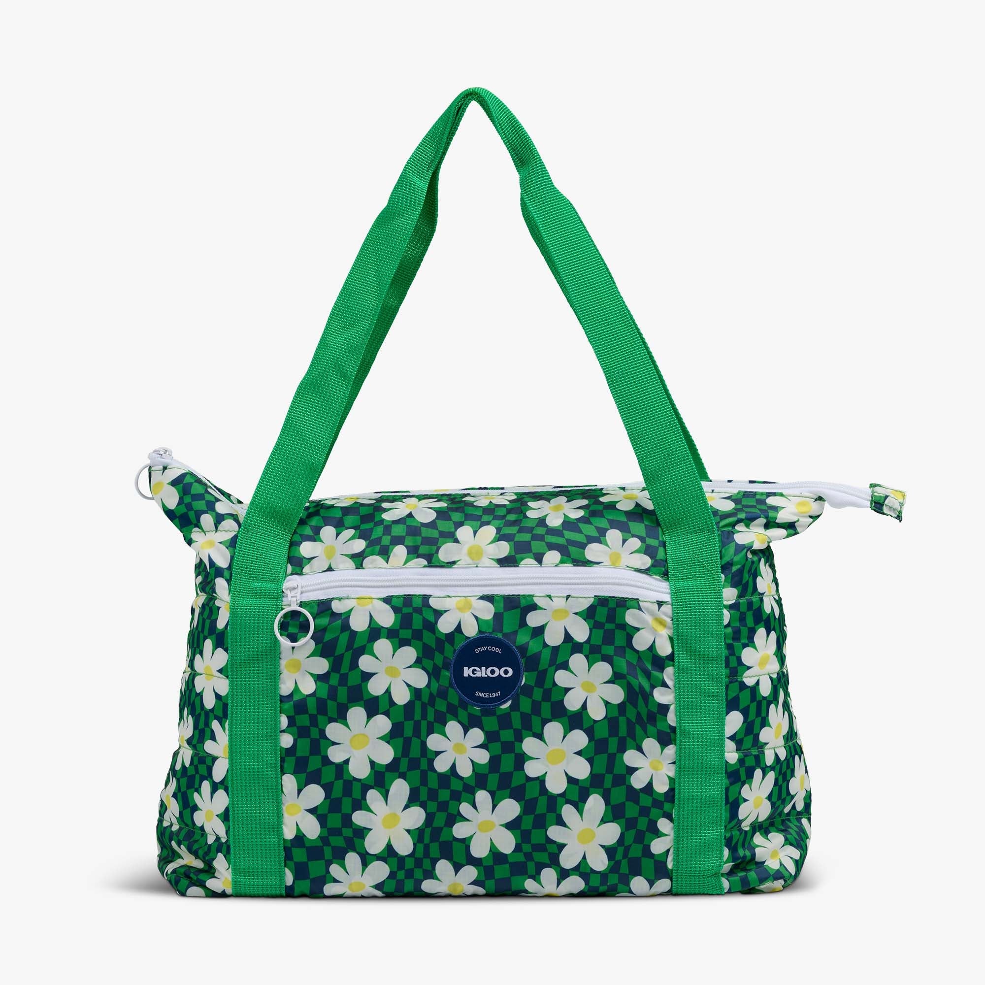 Retro Packable Puffer 20-Can Cooler Bag Q0 - Psychedelic Daisy - Front View