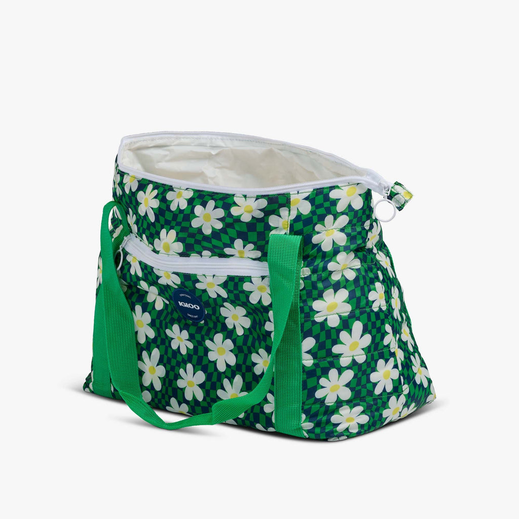 Retro Packable Puffer 20-Can Cooler Bag Q0 - Psychedelic Daisy - Open View