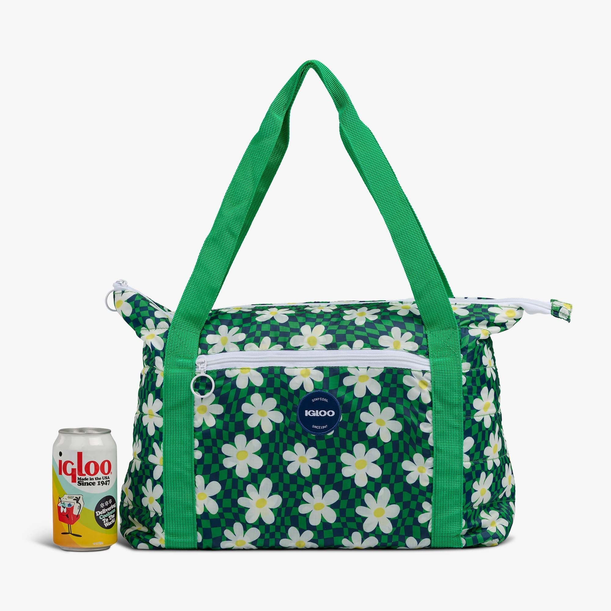 Retro Packable Puffer 20-Can Cooler Bag Q0 - Psychedelic Daisy - Size View