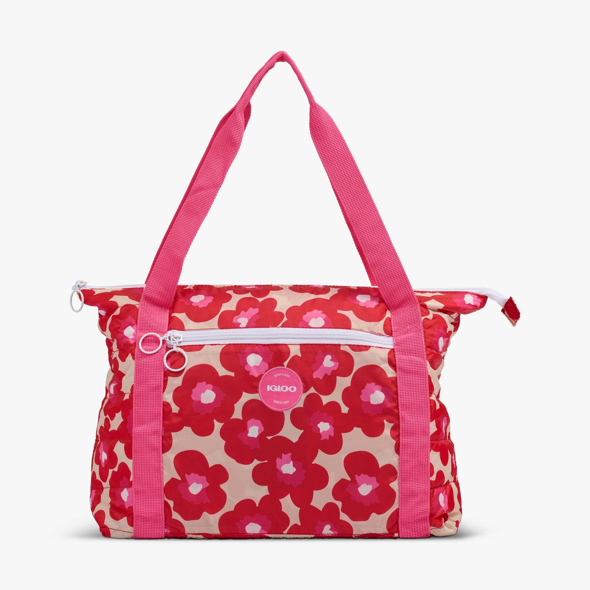 Retro Packable Puffer 20-Can Cooler Bag Q0 - Mod Floral - Front View