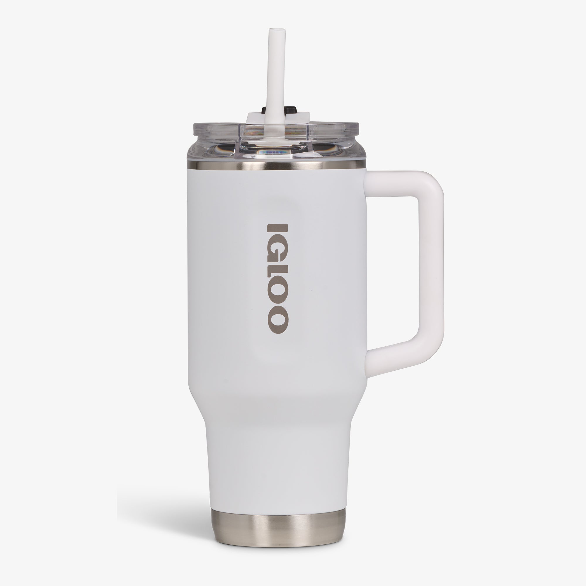 32 Oz Flip ‘n’ Sip Travel Mug P1 - White - White - Custom - Strap View