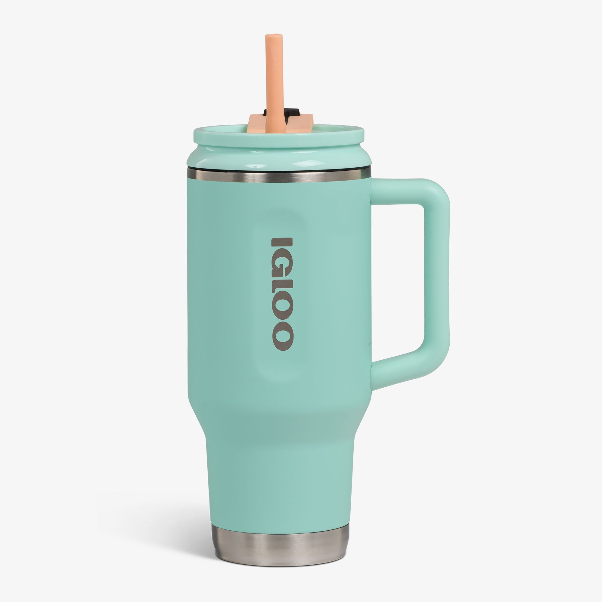 32 Oz Flip ‘n’ Sip Travel Mug P1 - Seafoam Green - Seafoam Green - Custom - Strap View