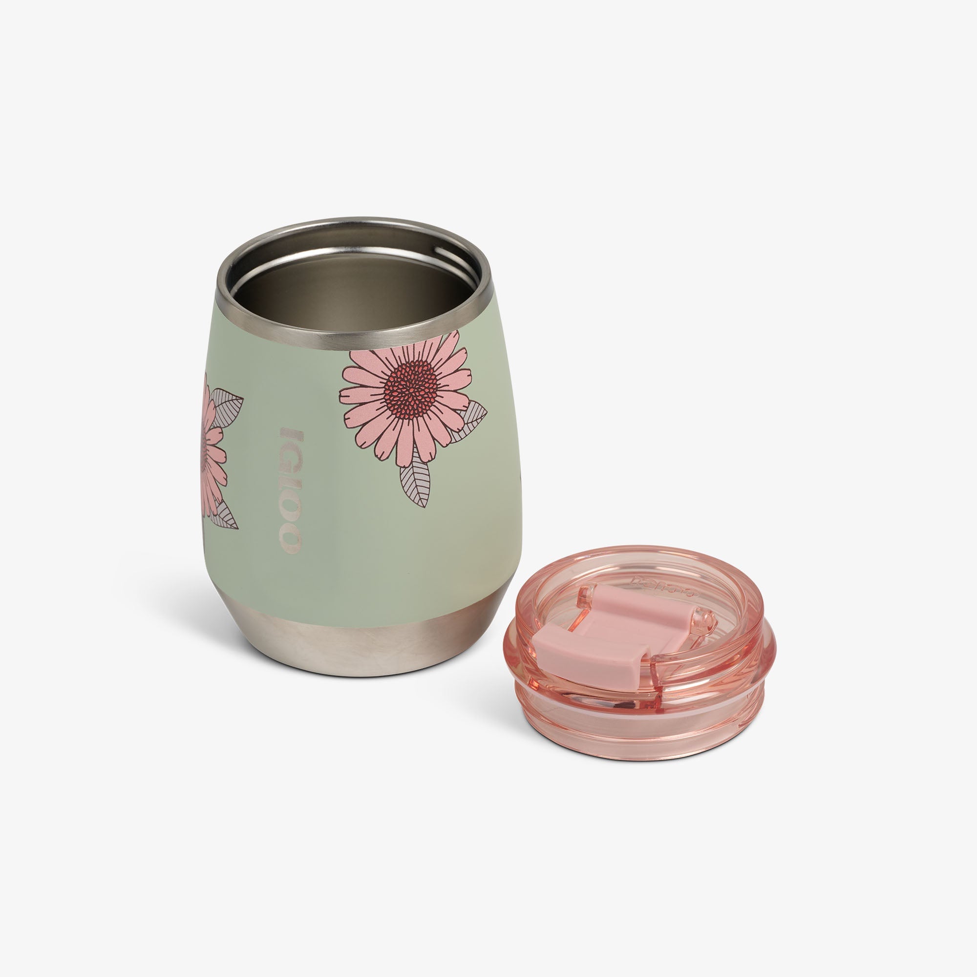 Floral 10 Oz Wine Tumbler H6 - Sage - Open View