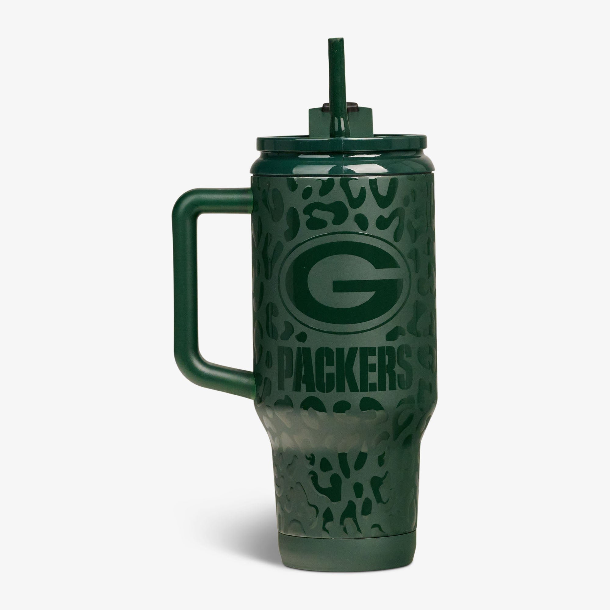NFL 32 Oz Leopard Flip ‘n’ Sip Travel Mug A7 - Packers - Product View