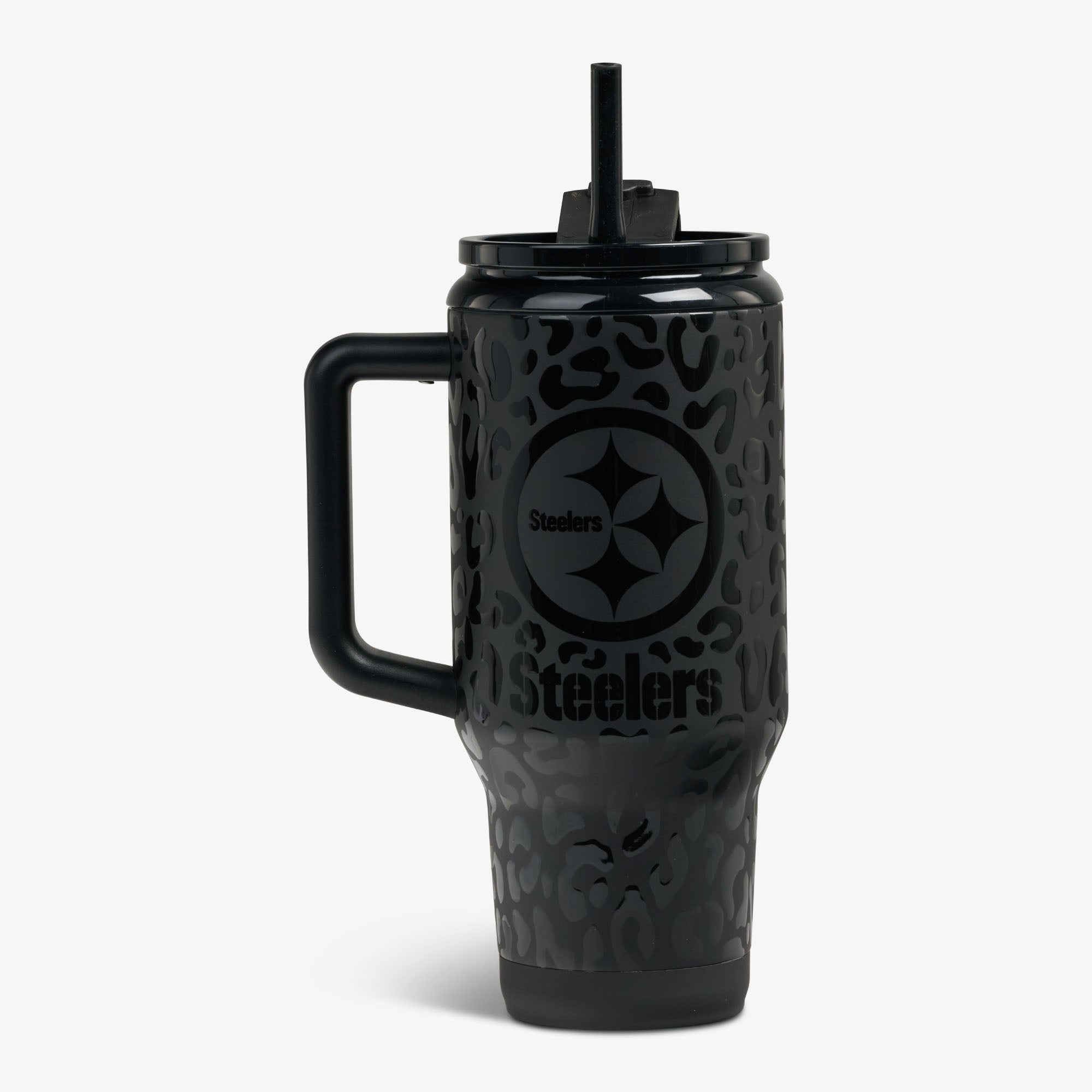NFL 32 Oz Leopard Flip ‘n’ Sip Travel Mug A7 - Steelers - Product View