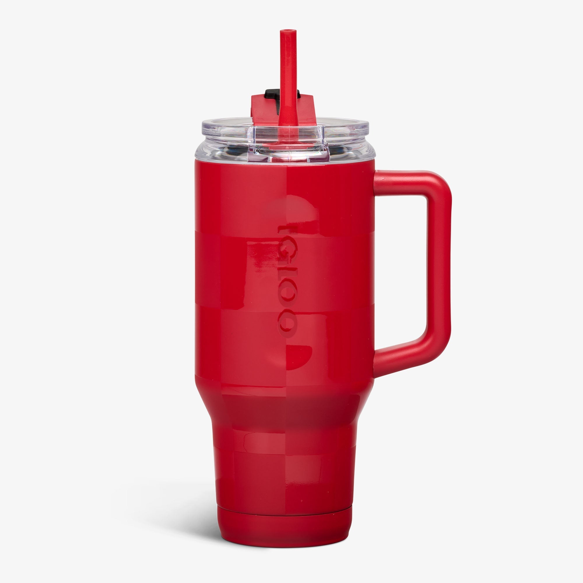 32 Oz Flip ‘n’ Sip Travel Mug P1 - Crimson Check - Front View