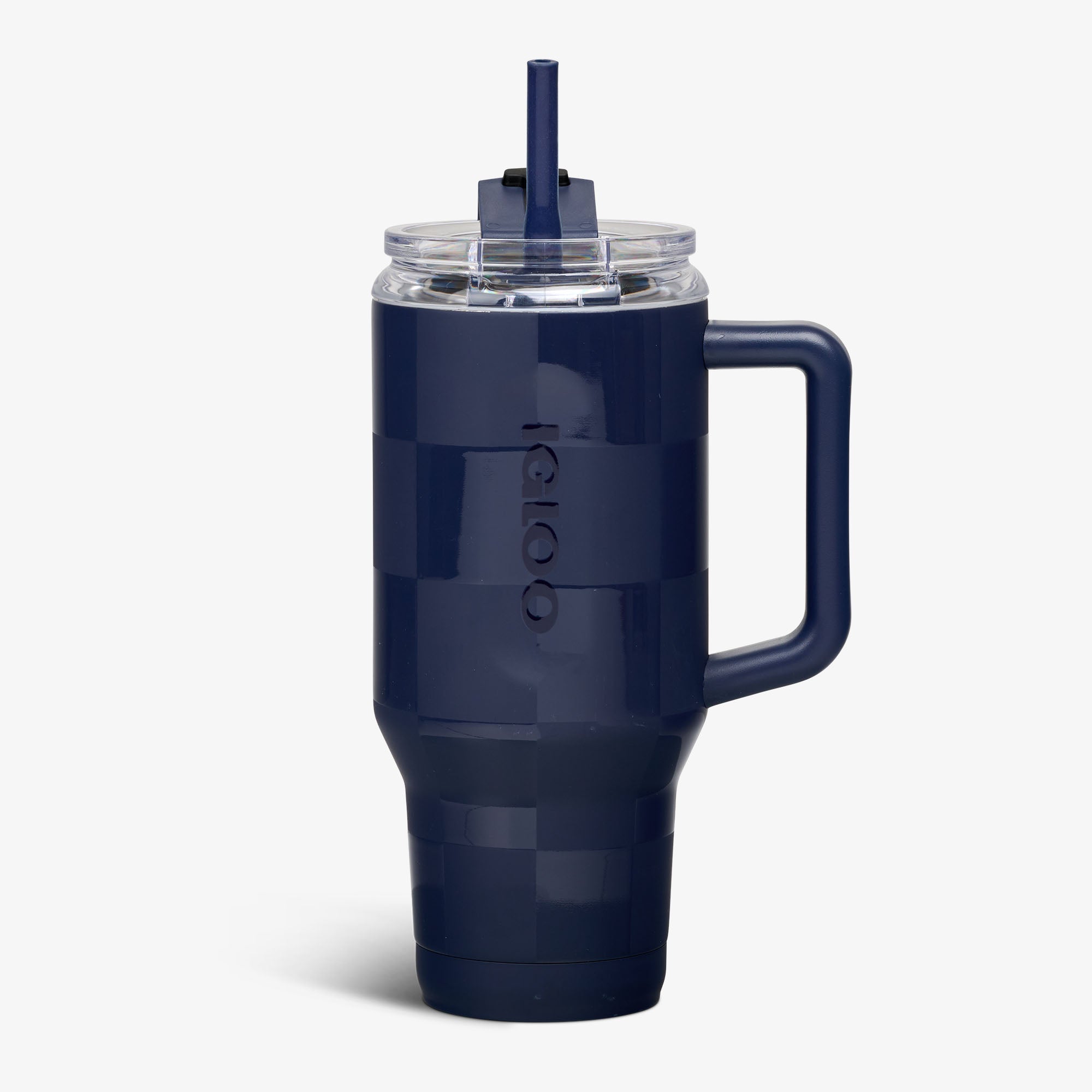 32 Oz Flip ‘n’ Sip Travel Mug P1 - Navy Check - Front View